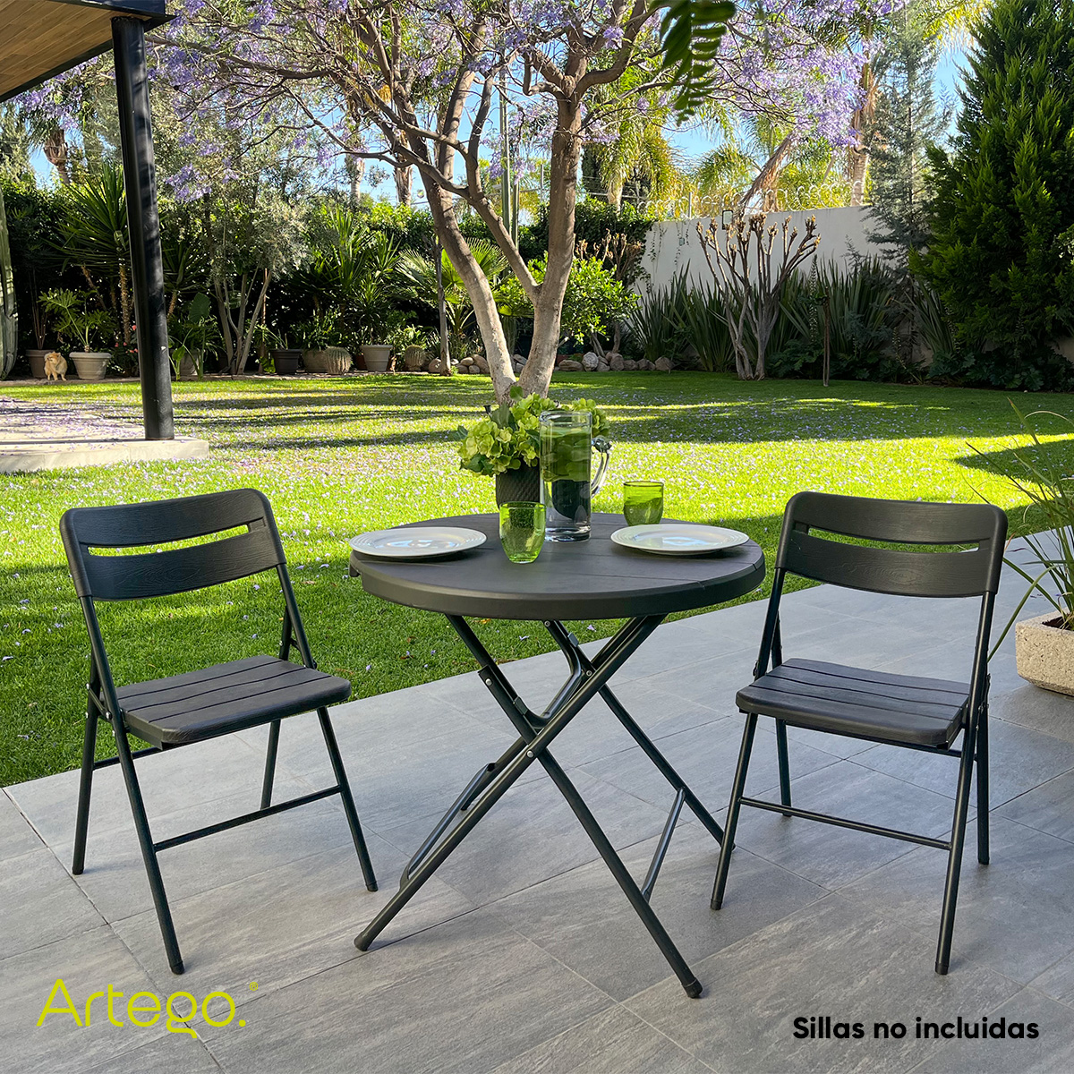 Mesa circular plegable acabado tipo madera plástico HDPE ligera Folding table mesa compacta para terraza jardín balcón apoyo eventos de 80cm.