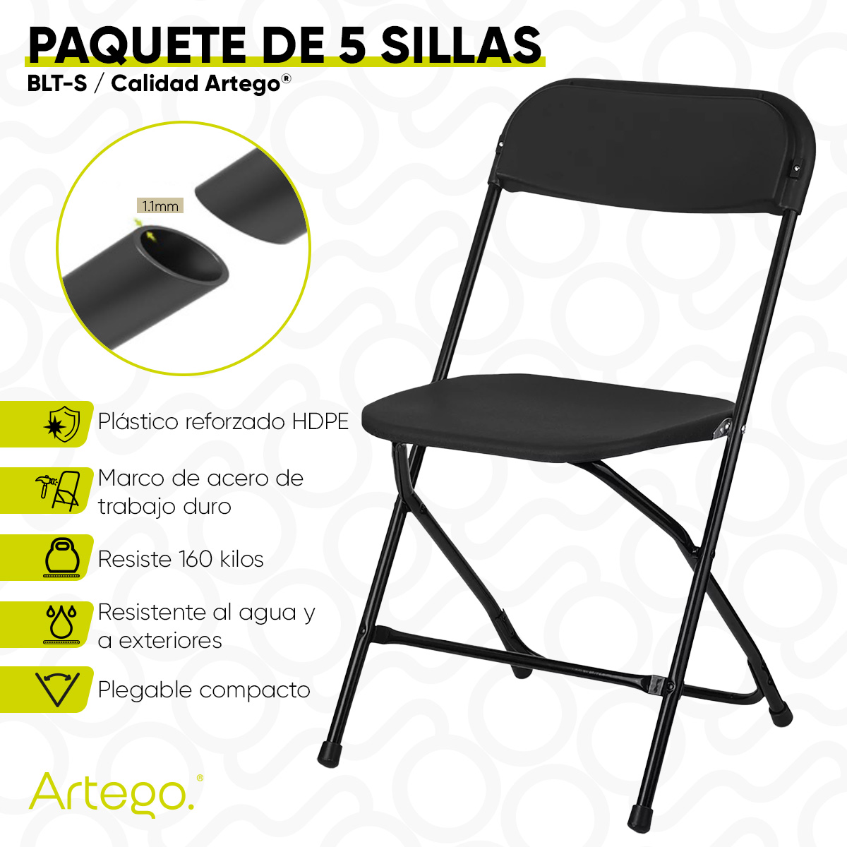 Silla plegable plástico HDPE ligera Folding chair silla jardín eventos fiestas reuniones para exterior paquete de 5 sillas.