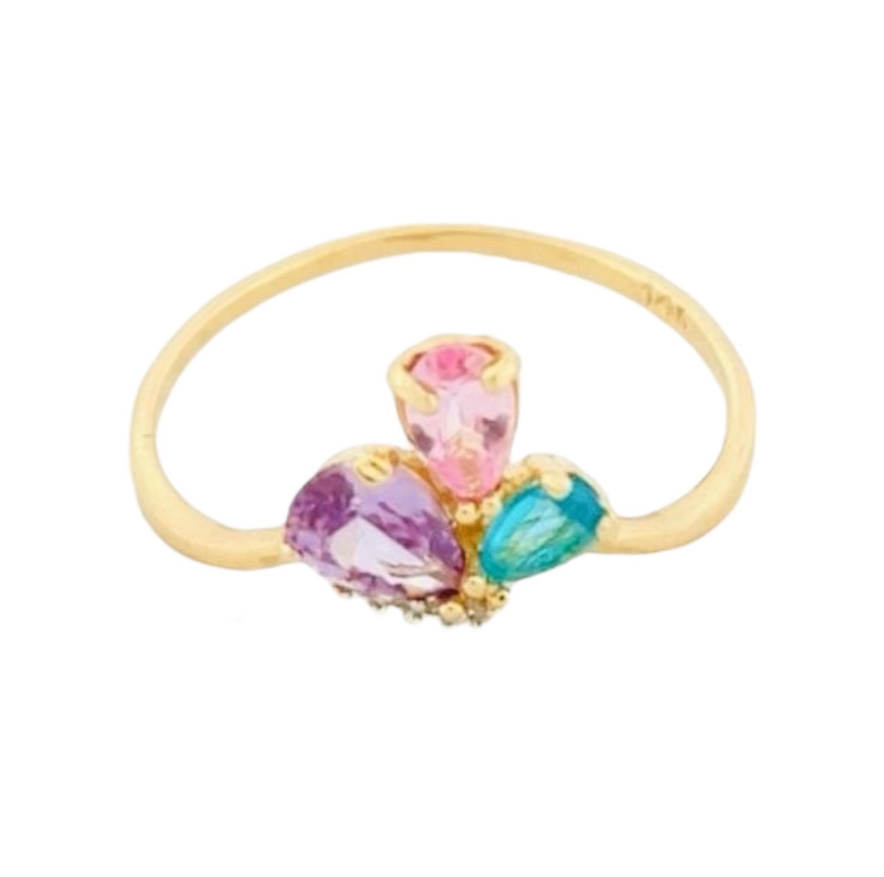 Anillo Flor Arcoíris Oro 14 K + Obsequio.