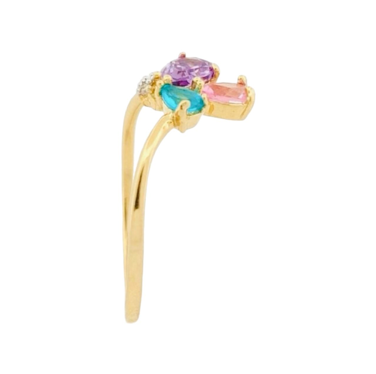 Anillo Flor Arcoíris Oro 14 K + Obsequio.