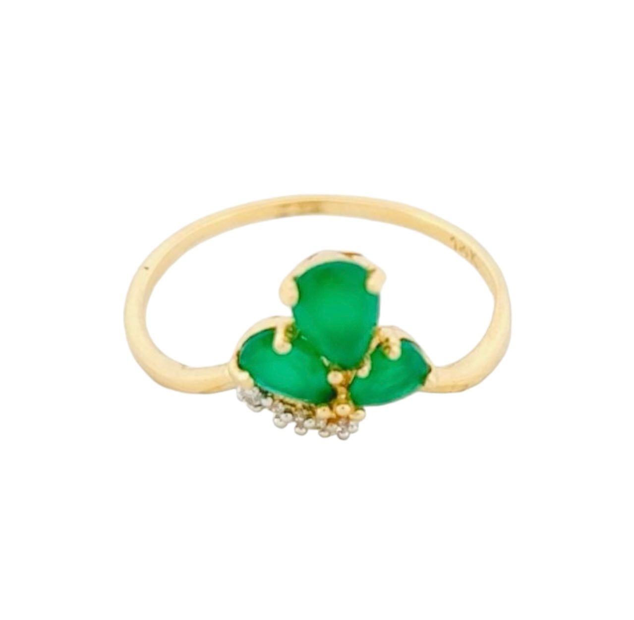 Anillo Flor Esmeraldas Sintéticas Oro 14 K + Obsequio.