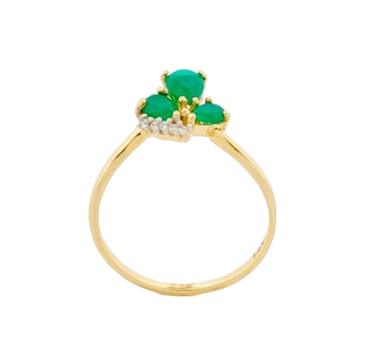 Anillo Flor Esmeraldas Sintéticas Oro 14 K + Obsequio.