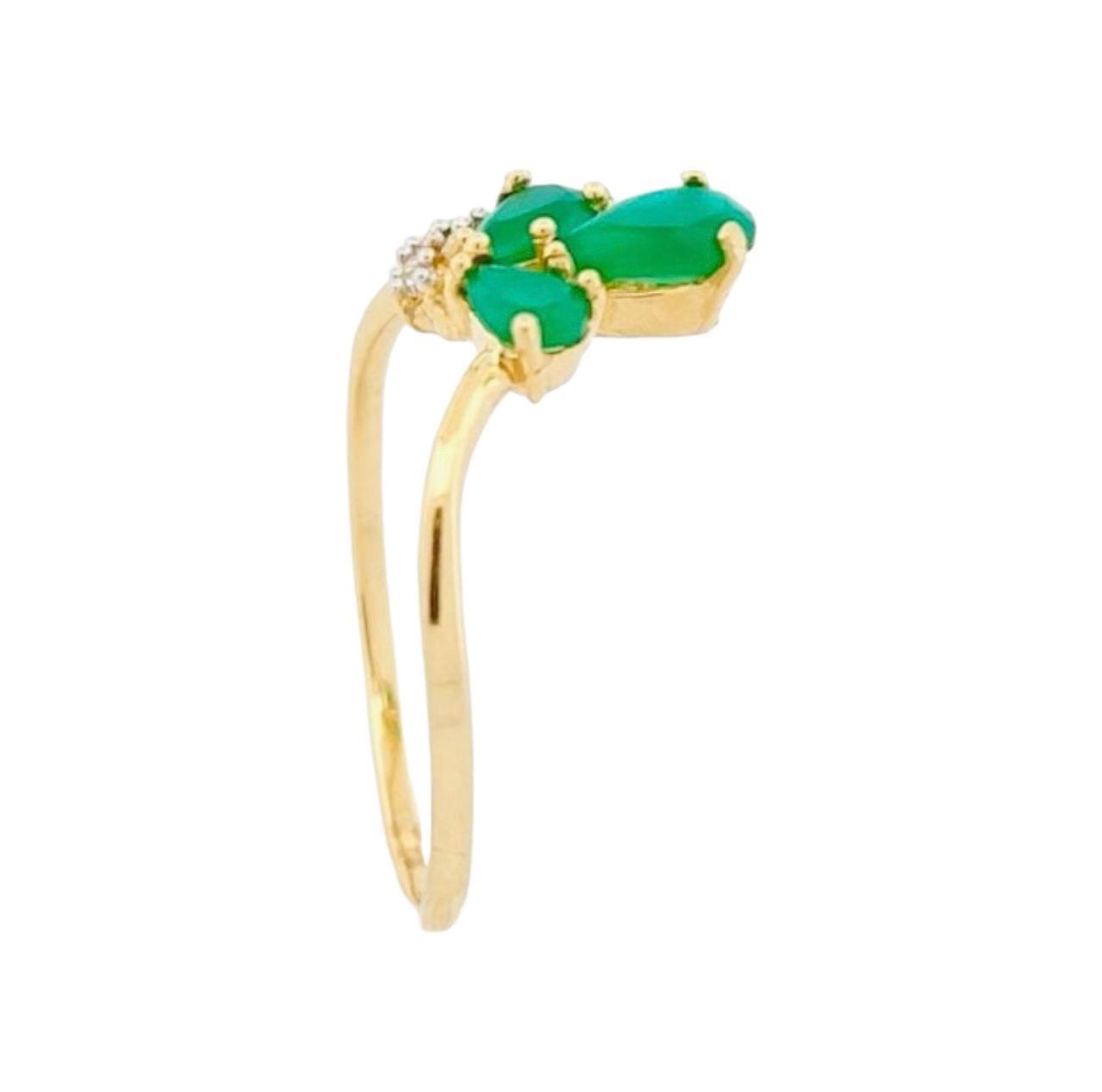 Anillo Flor Esmeraldas Sintéticas Oro 14 K + Obsequio.