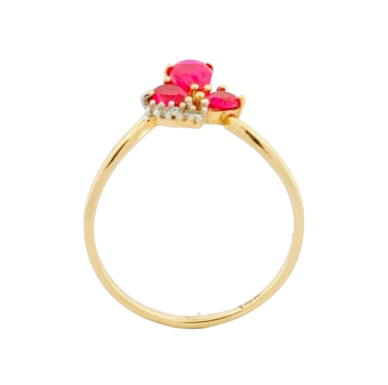 Anillo Flor Rubís Sintéticos Oro 14 K + Obsequio.