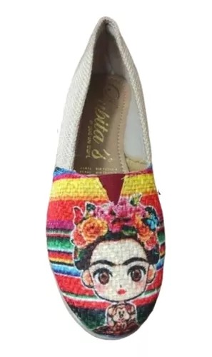 Alpargata Zapato Artesanal Dama Diseño Frida Con Flores Talla 22 cm.