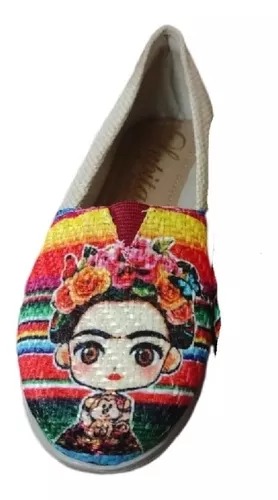 Alpargata Zapato Artesanal Dama Diseño Frida Con Flores Talla 22 cm.