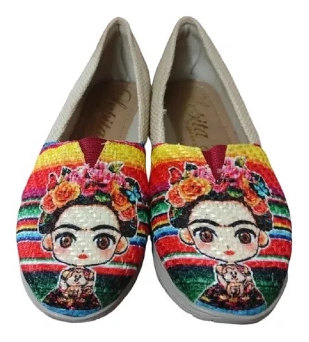 Alpargata Zapato Artesanal Dama Diseño Frida Con Flores Talla 22 cm.