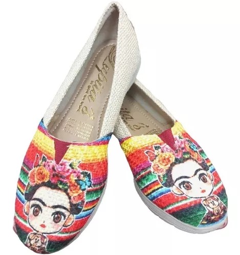 Alpargata Zapato Artesanal Dama Diseño Frida Con Flores Talla 22 cm.