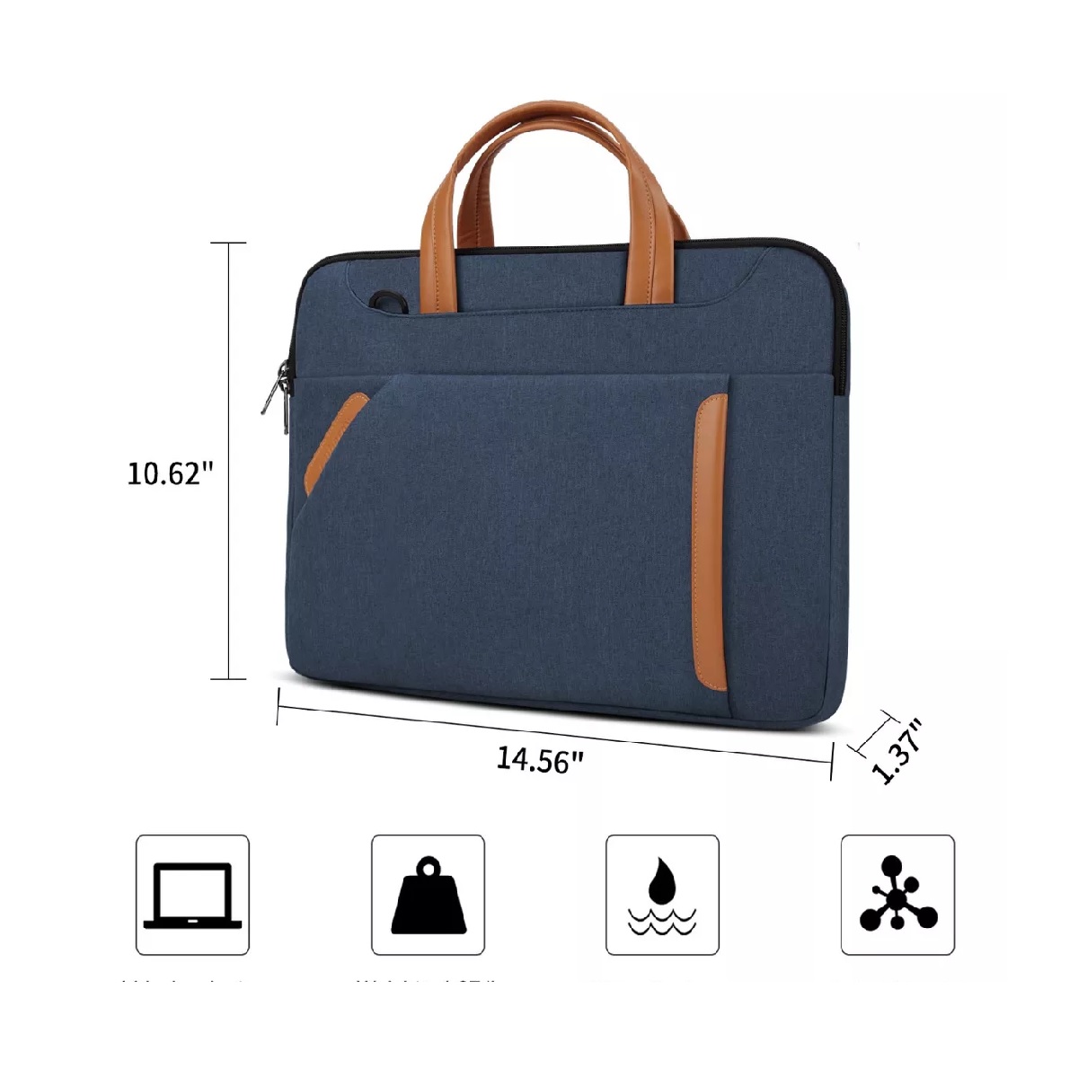Maletín Para Portátil Impermeable Bolsa De 14 Pulgadas Azul.