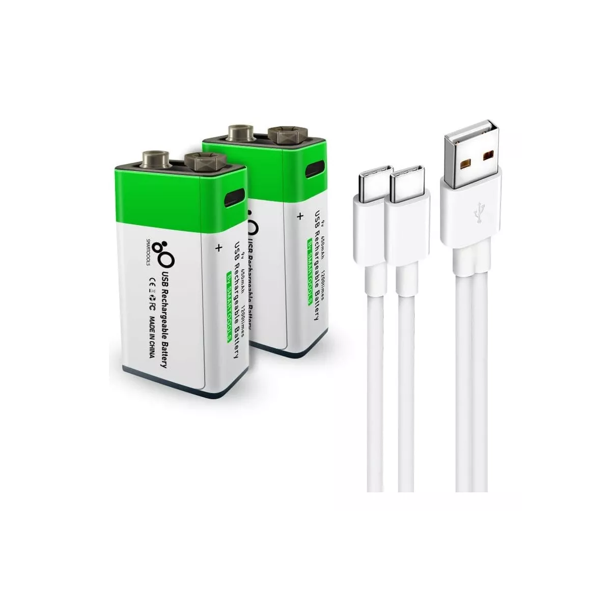 Par  Pilas 9v Recargables Usb C 2600mwh Cuadrada Carga Rapida.