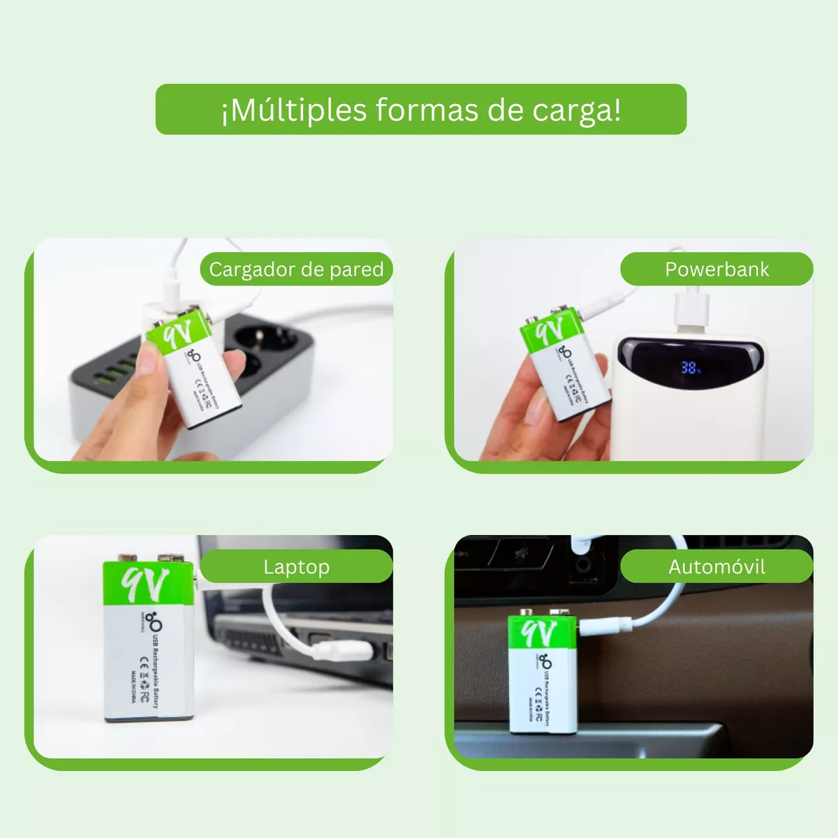 Par  Pilas 9v Recargables Usb C 2600mwh Cuadrada Carga Rapida.
