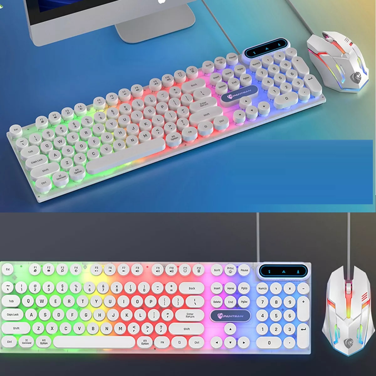 Kit Teclado Y Mouse Gamer Portátil Estilo Punk Blanco.