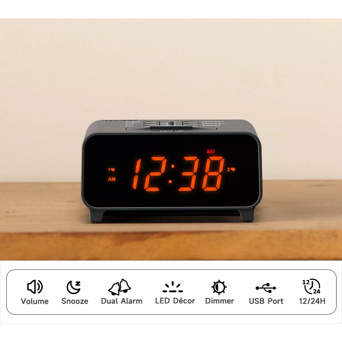 Reloj Despertador Led Digital Inteligente Para Mesa De Luz Negro.