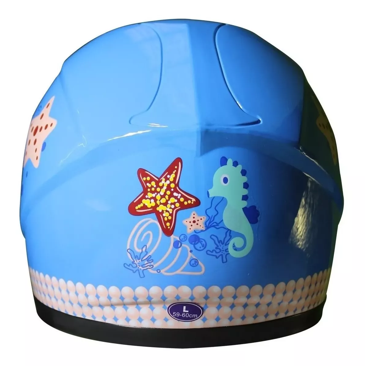 Casco Niño Niña Broche Seguridad Moto Caballito De Mar Azul.