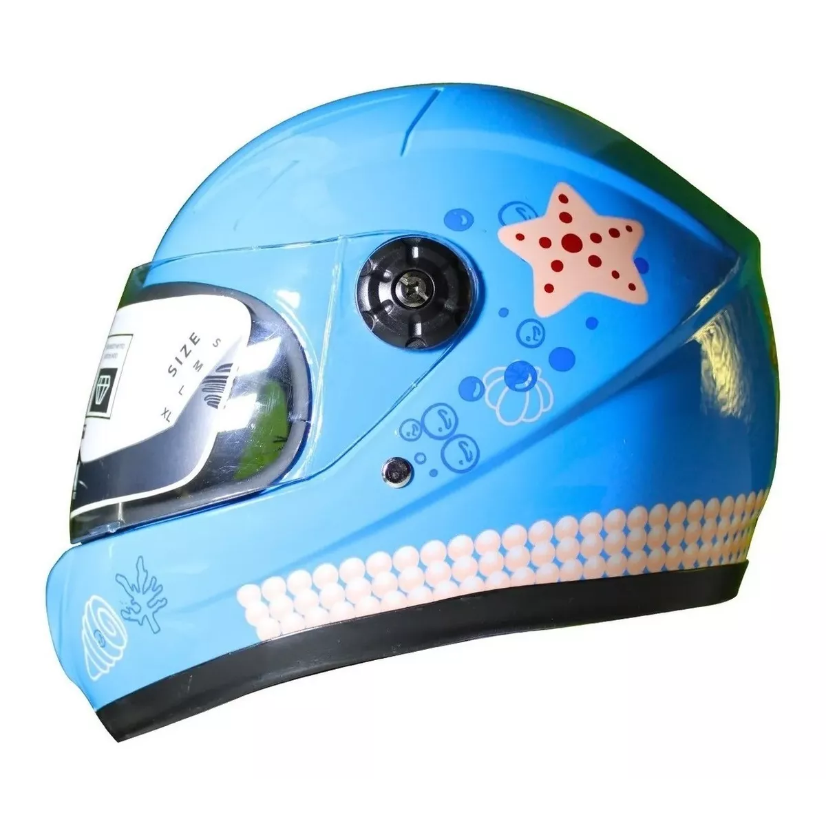Casco Niño Niña Broche Seguridad Moto Caballito De Mar Azul.