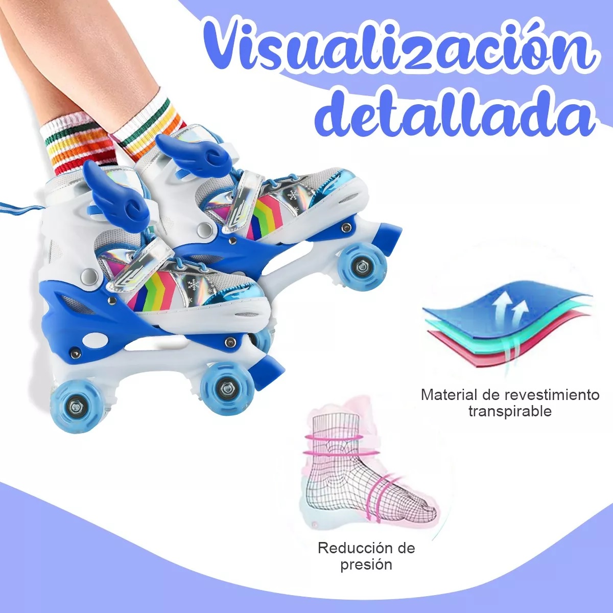 Patines 4 Ruedas Talla Ajustable Niño Niña Luz Led S 15-18CM.
