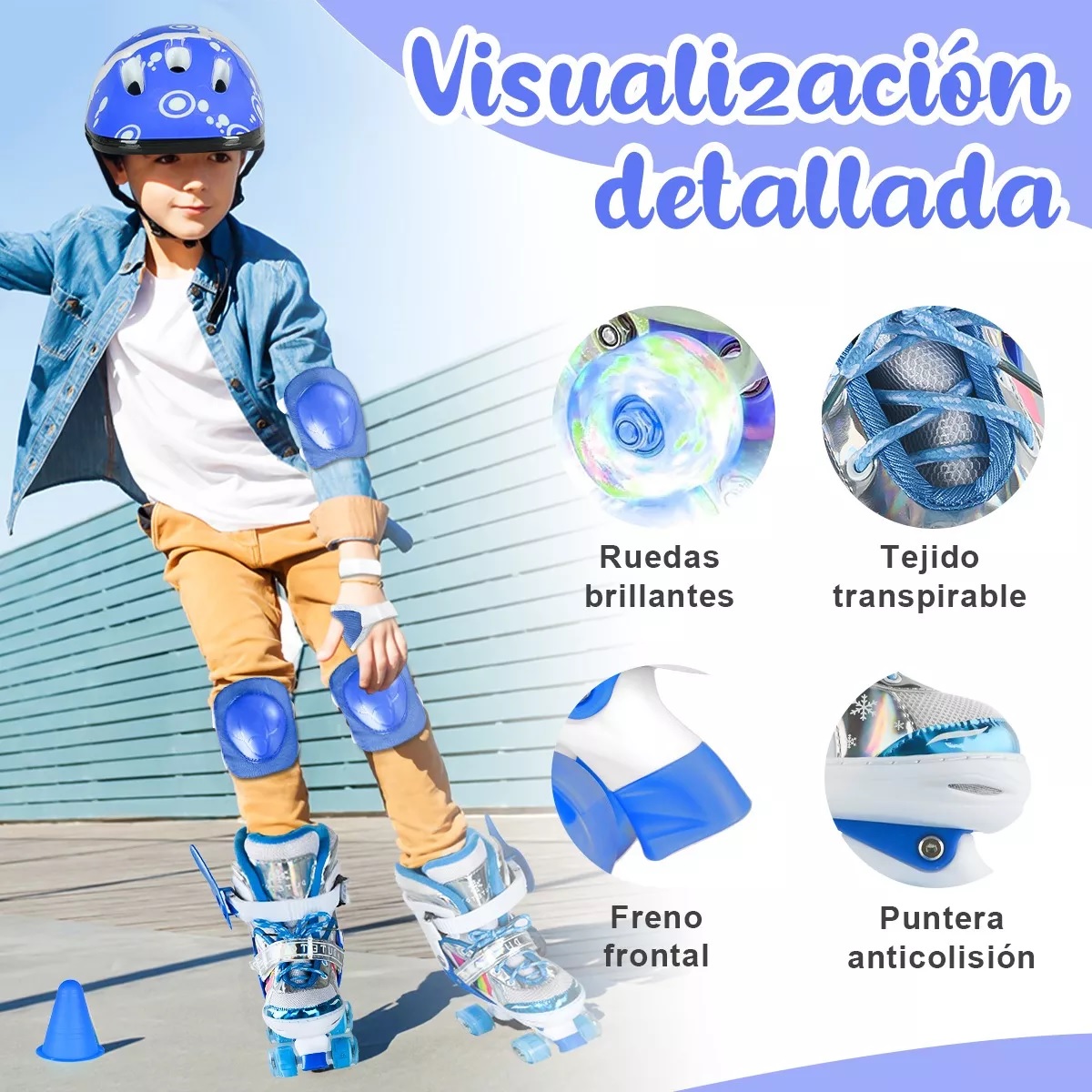 Patines 4 Ruedas Talla Ajustable Niño Niña Luz Led S 15-18CM.