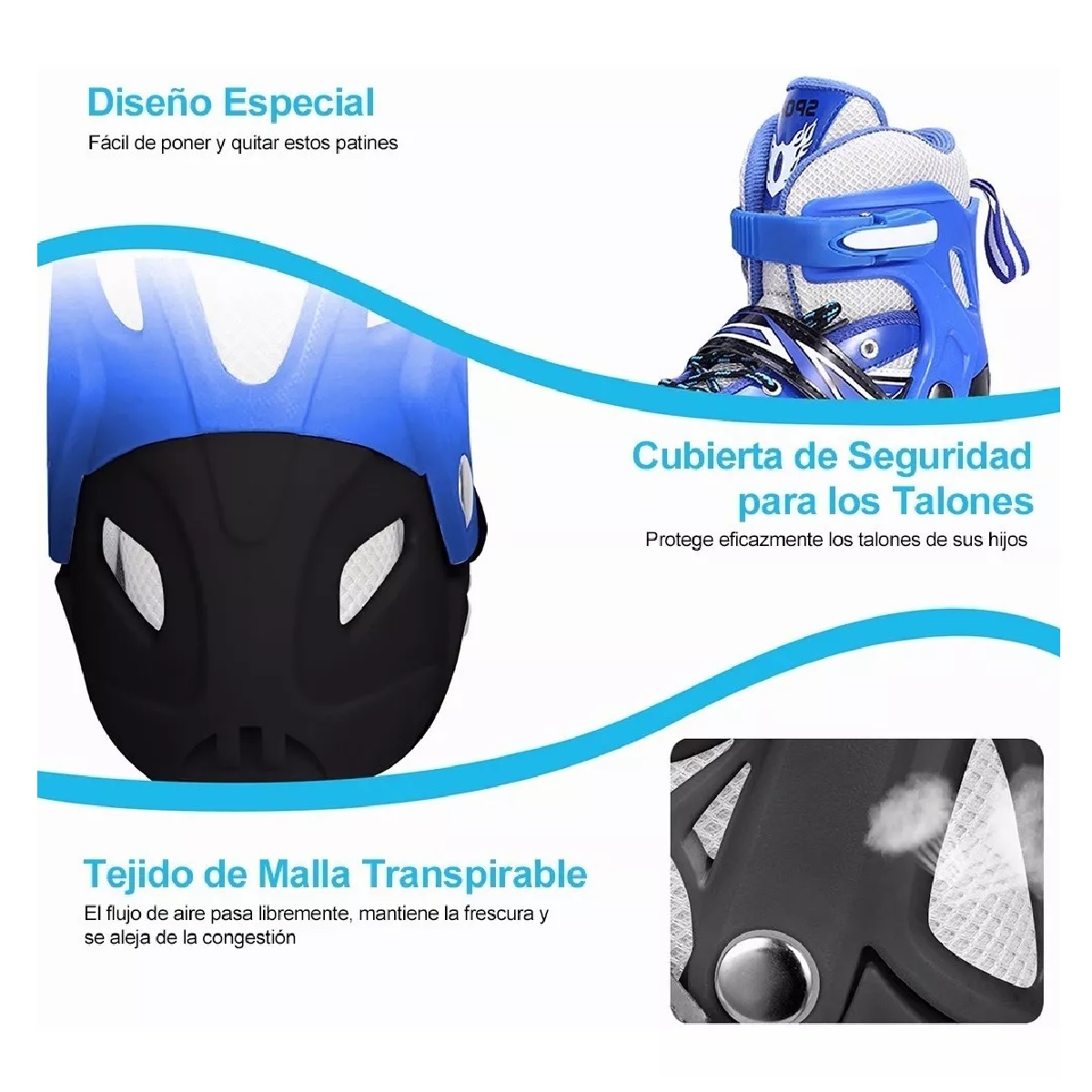 Patines Ajustables 4 Ruedas Protección Para Niños Doble Fila.