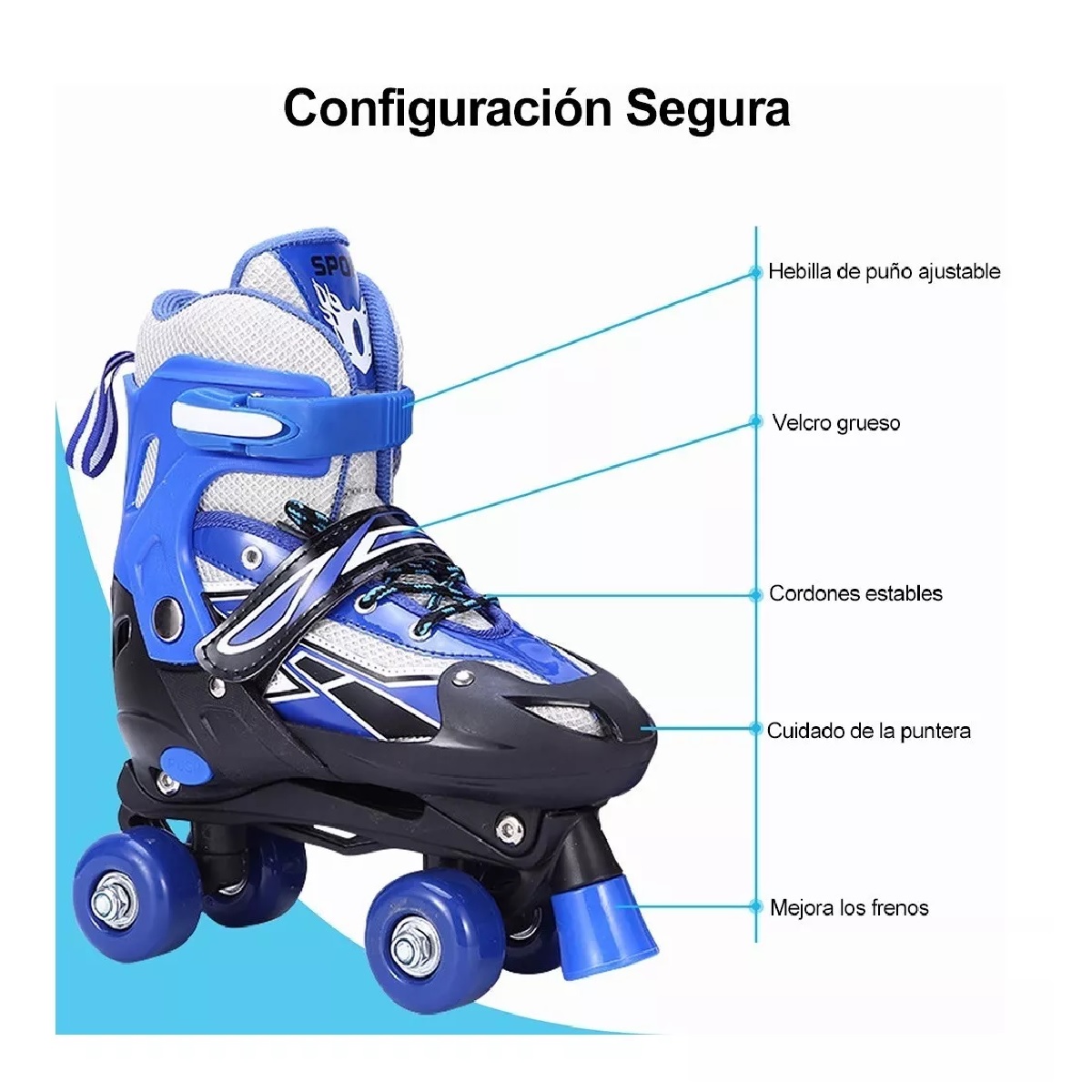 Patines Ajustables 4 Ruedas Protección Para Niños Doble Fila.