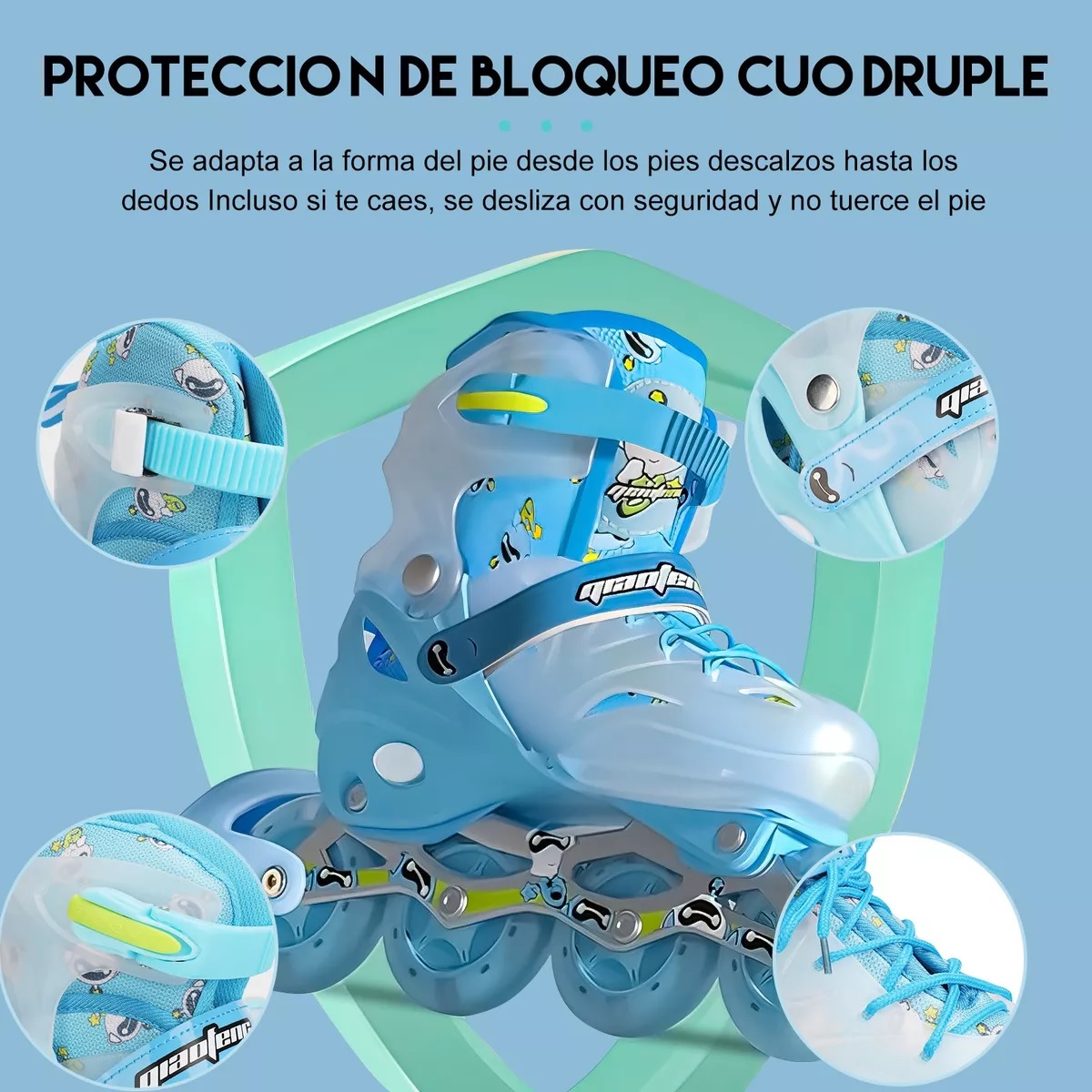 Patines En Linea Profesionales Azul M+equipo De Protección.