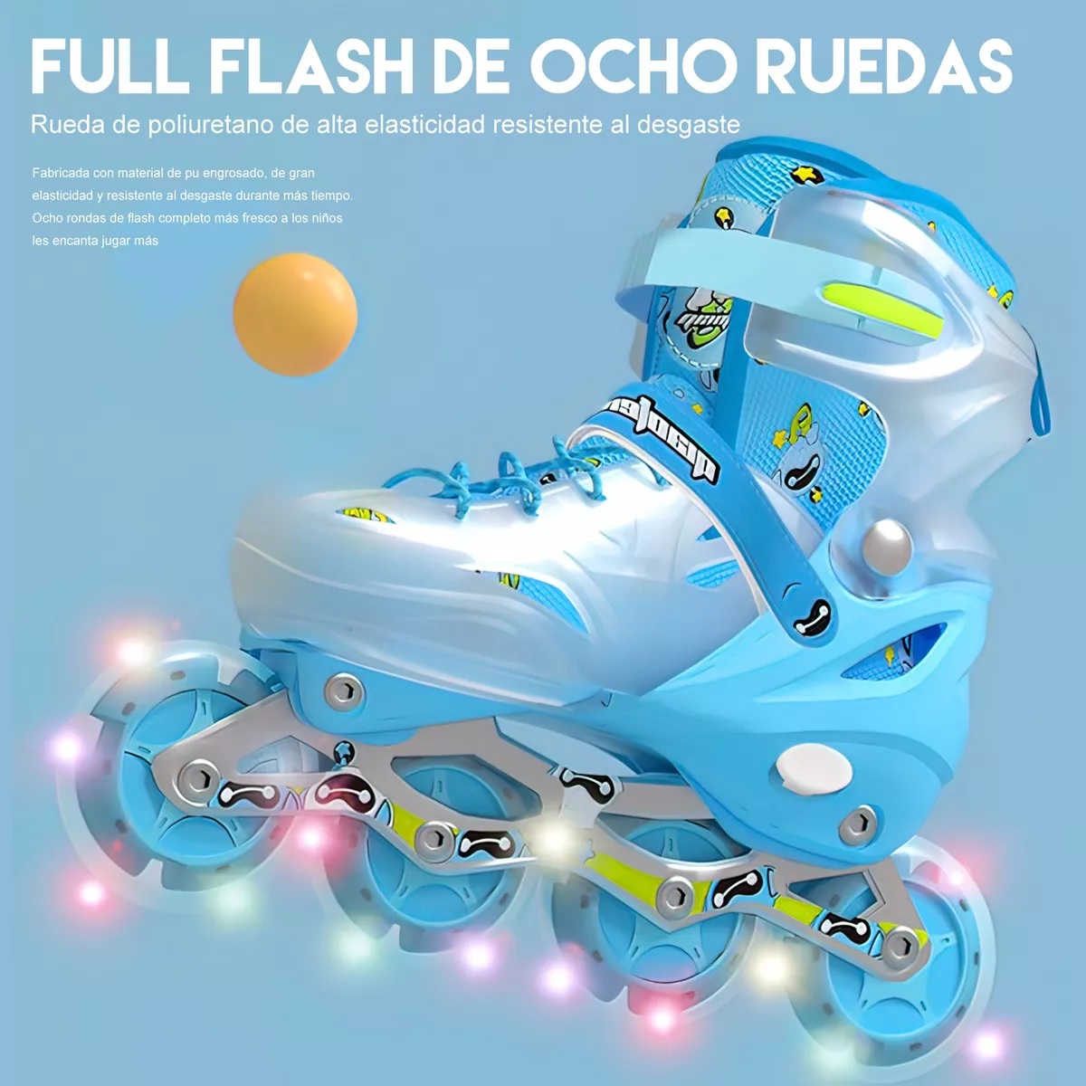 Patines En Linea Profesionales Azul M+equipo De Protección.