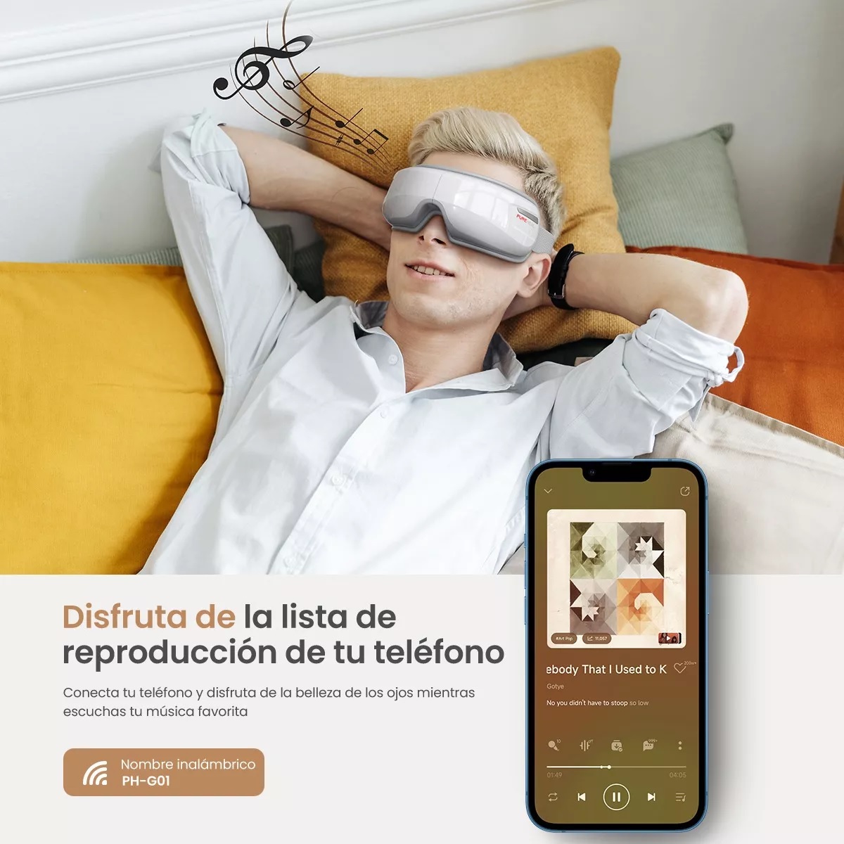 Masajeador De Ojos Bolsas Ojeras Con Calor Bluetooth Música.