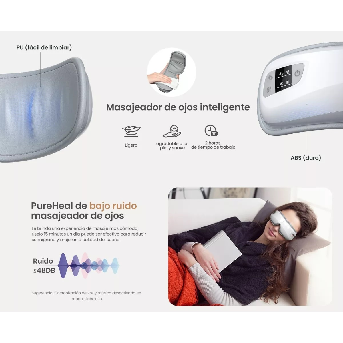 Masajeador De Ojos Bolsas Ojeras Con Calor Bluetooth Música.