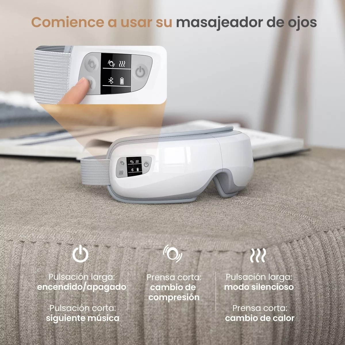 Masajeador De Ojos Bolsas Ojeras Con Calor Bluetooth Música.