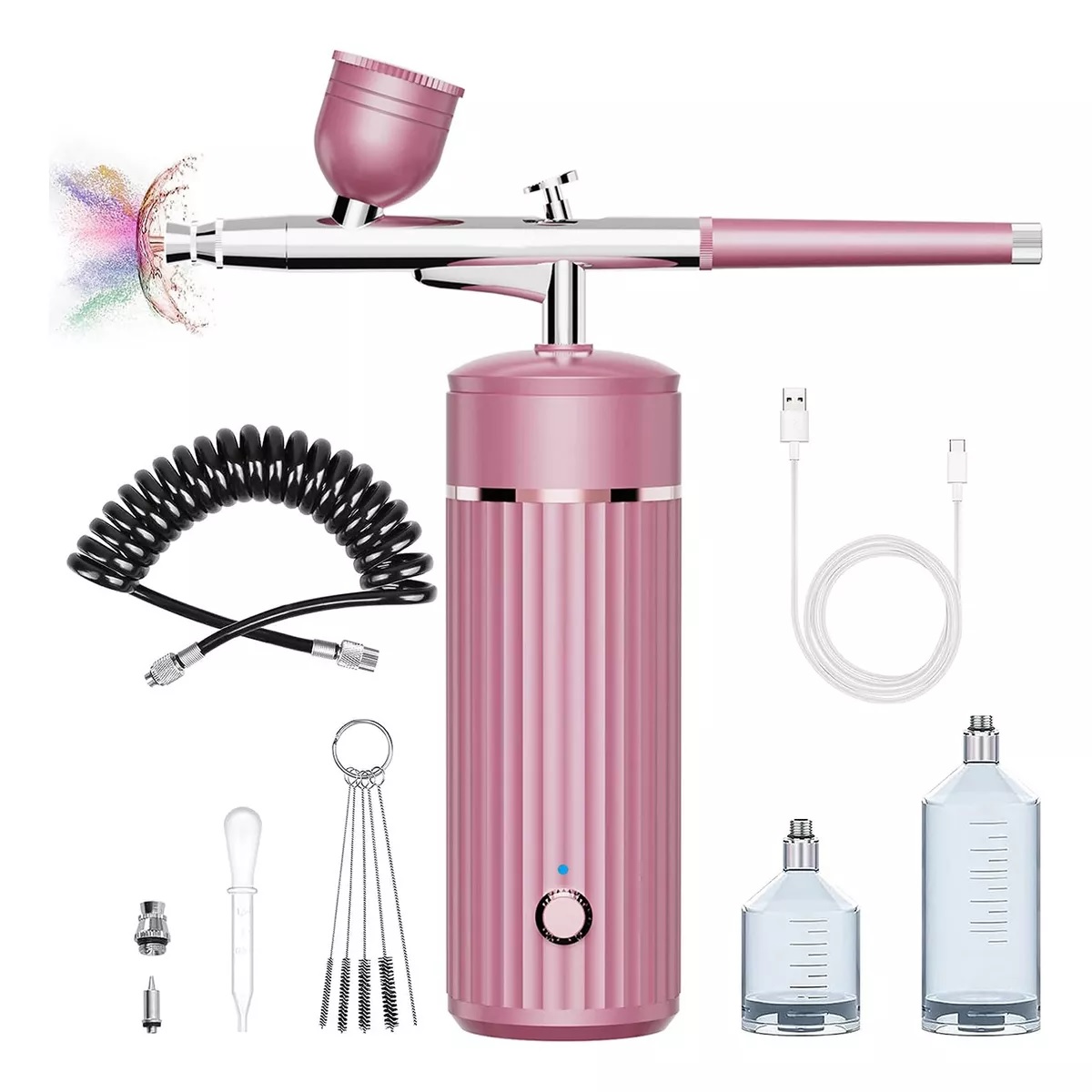 Kit De Aerógrafo Multiuso Inalámbrico Compresor Recargable Rosa.