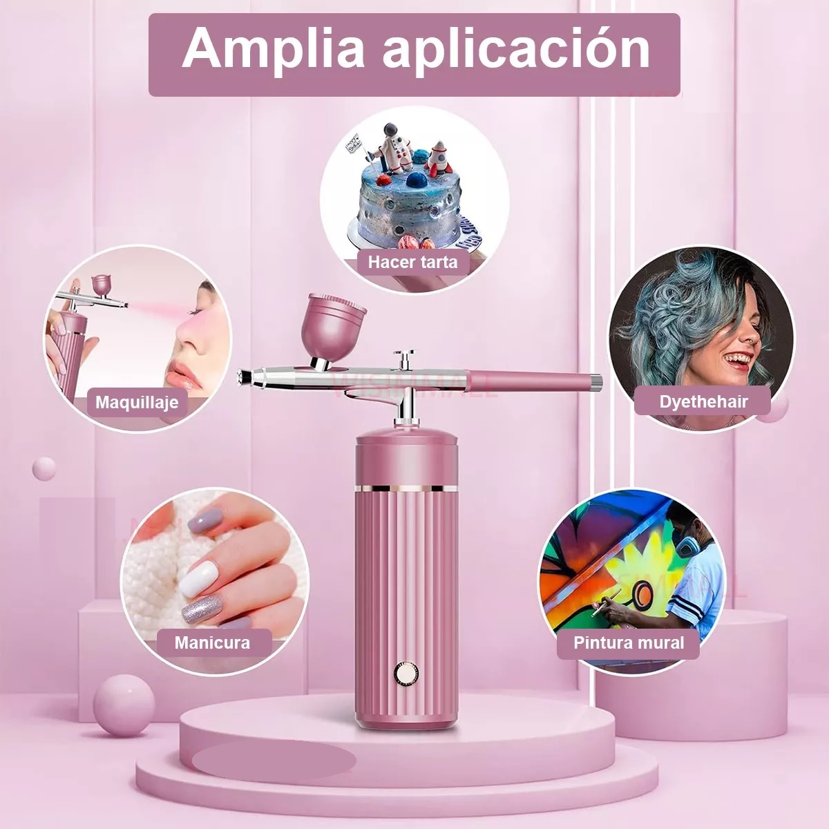 Kit De Aerógrafo Multiuso Inalámbrico Compresor Recargable Rosa.