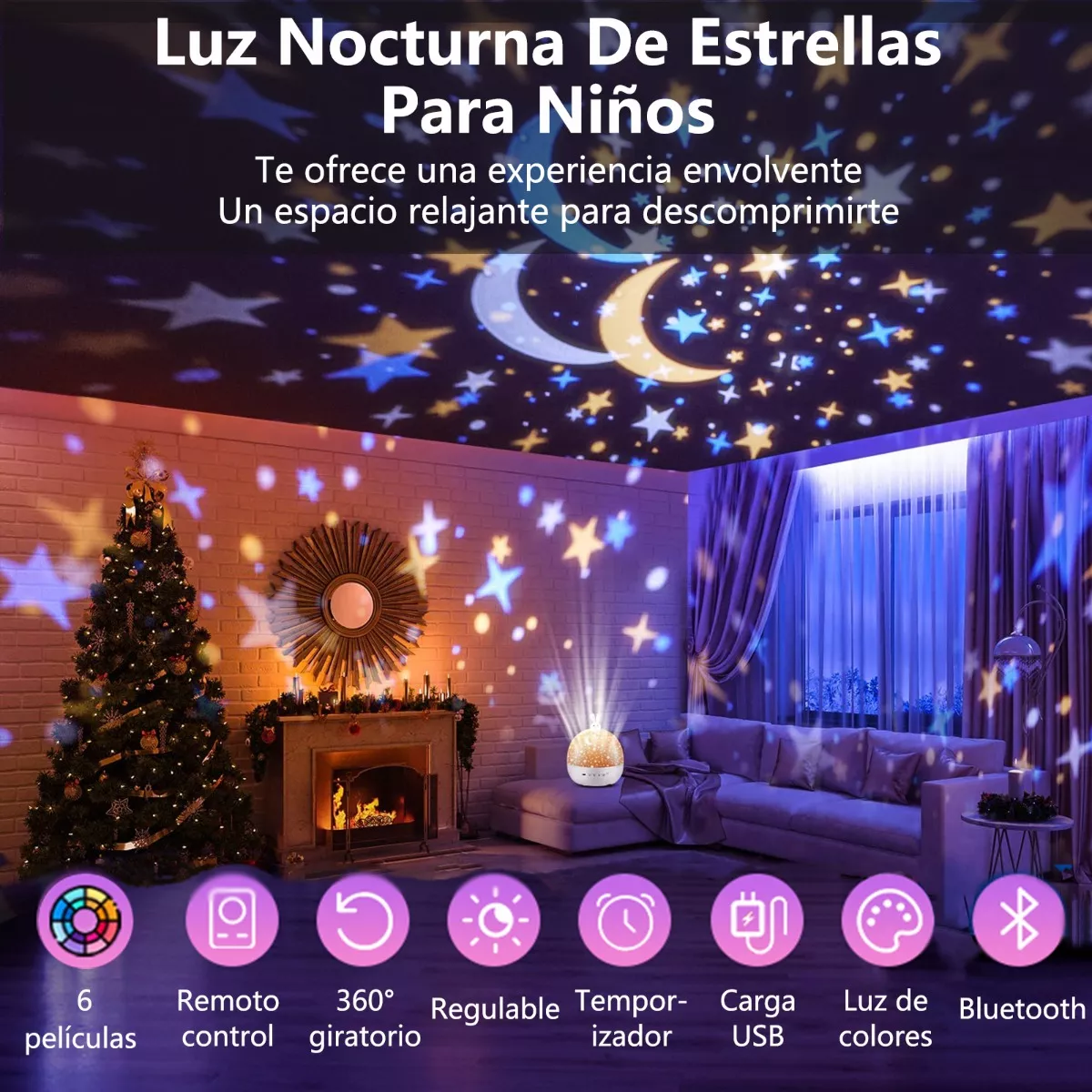 Proyector Lampara Estrella Noche Recargable Para Bebés Niños.
