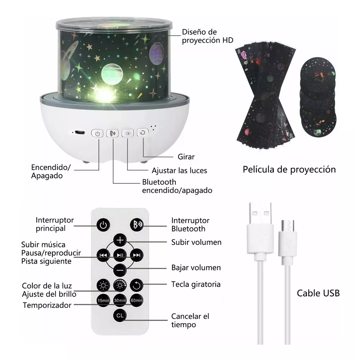 Proyector Lampara Estrella Noche Recargable Para Bebés Niños.