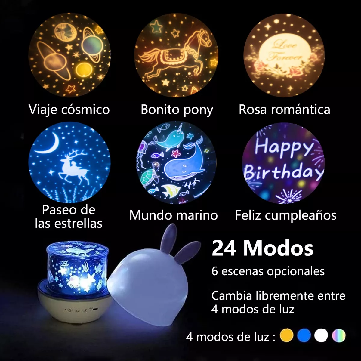 Proyector Lampara Estrella Noche Recargable Para Bebés Niños.