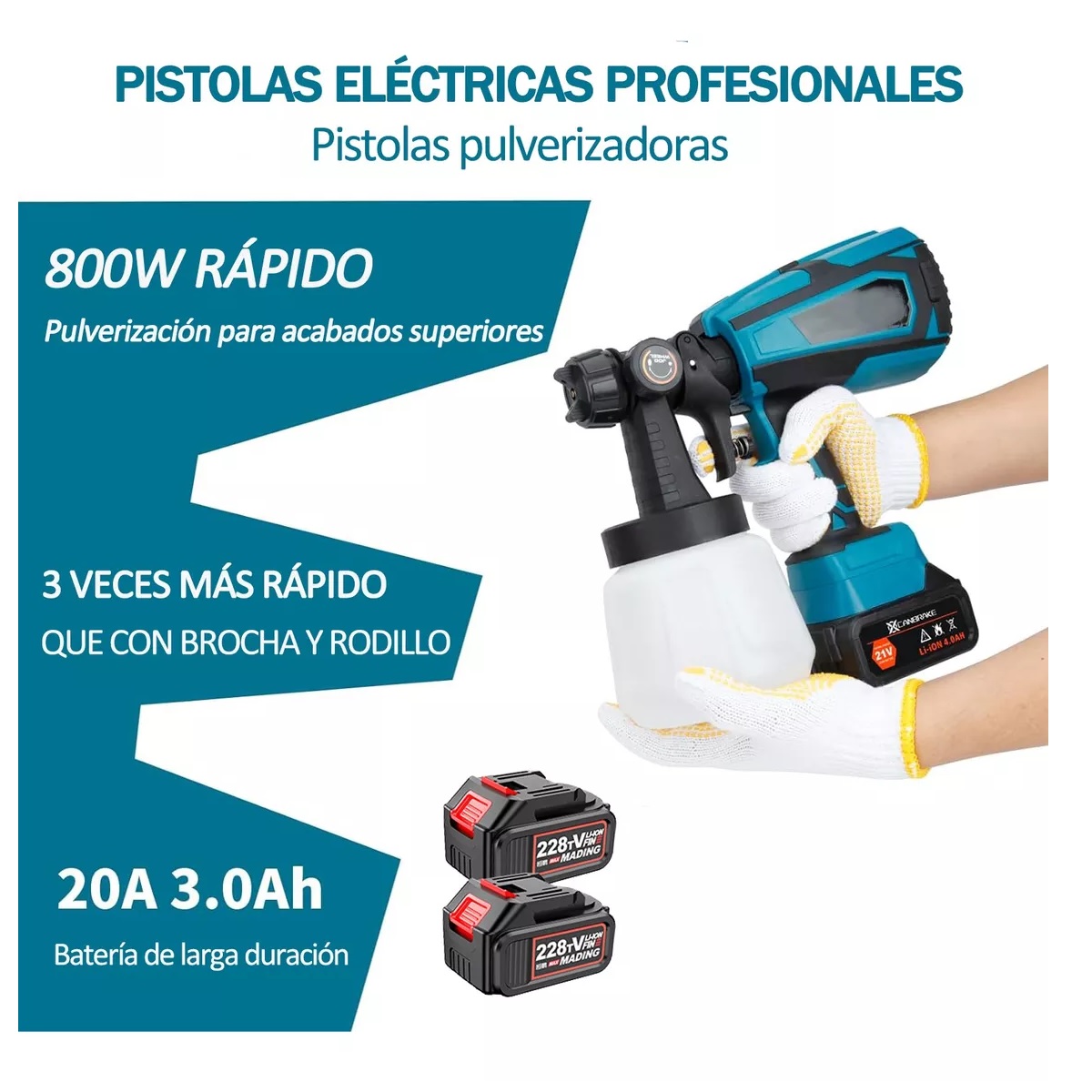 Pistola Para Pintar Casas Pintura Inalámbrico 1000ml 2 Pilas Azul.