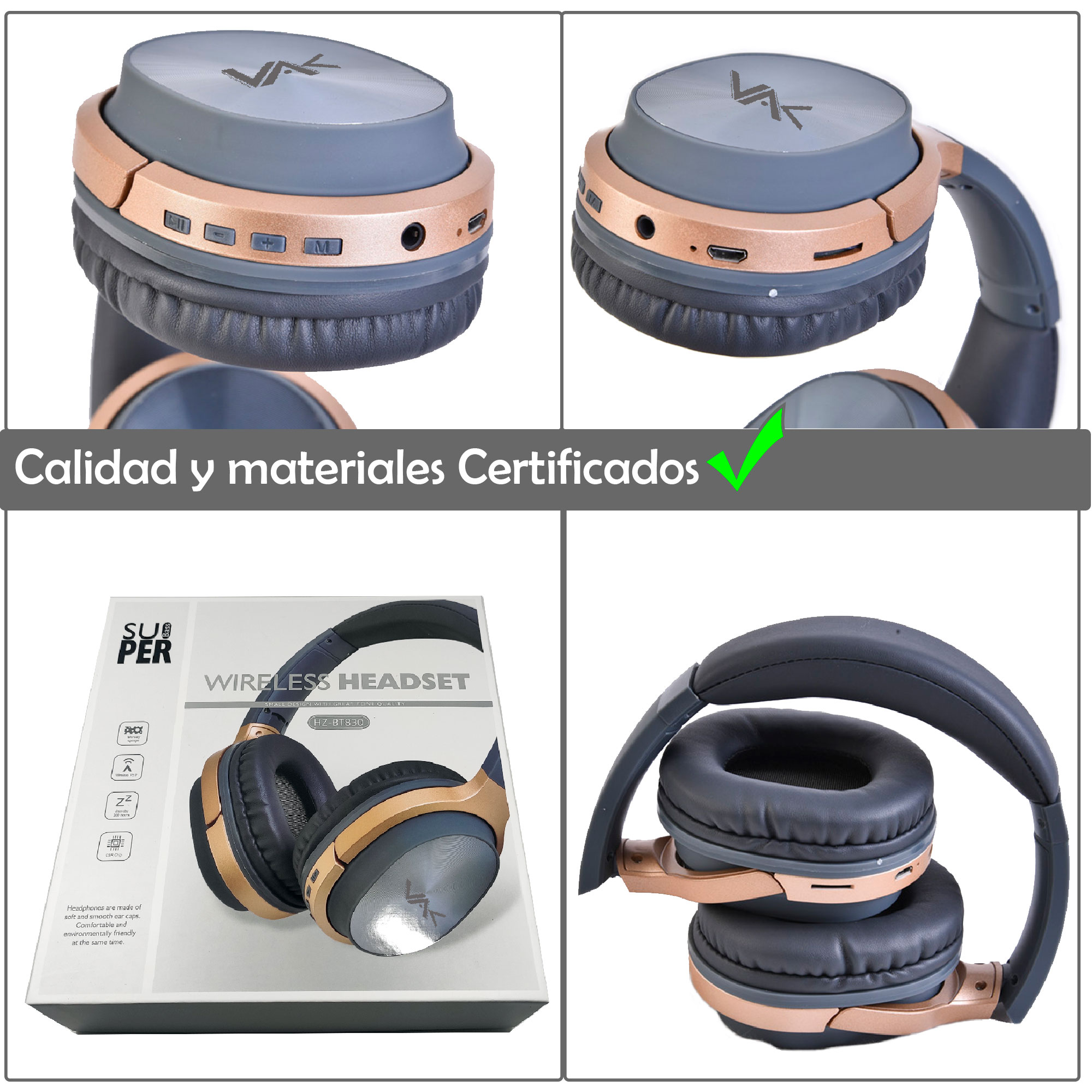 AUDIFONOS VAK T20 Bluetooth FM Entrada SD Aux Diadema GIRATORIA lujo Blanco.