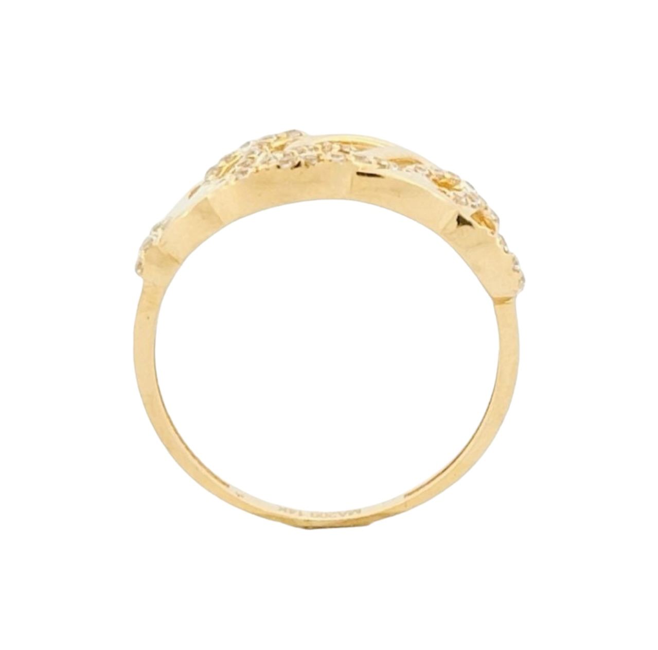 Anillo Eslabones Entrelazados Zirconias Oro 14 K + Obsequio.