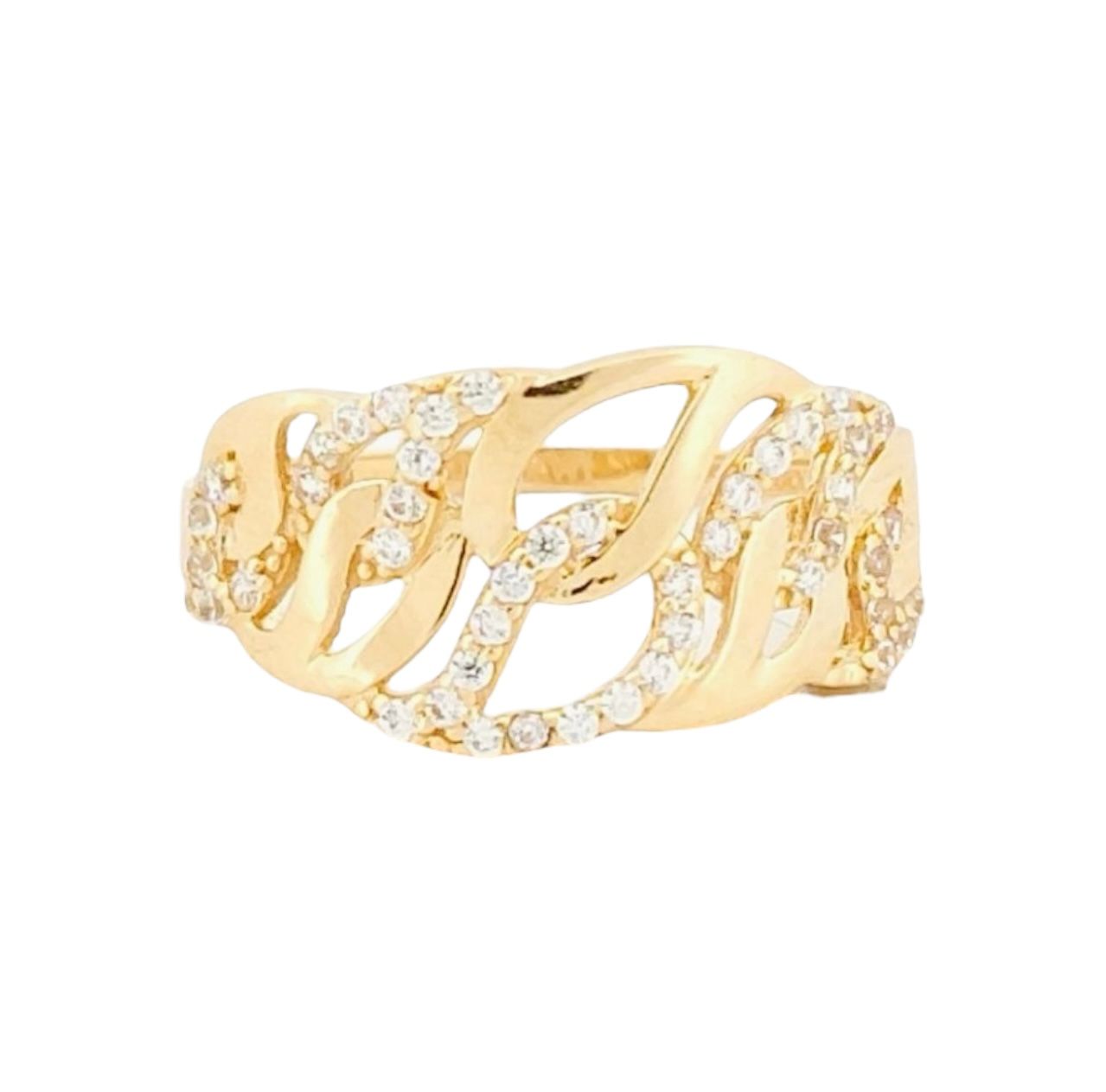 Anillo Eslabones Entrelazados Zirconias Oro 14 K + Obsequio.