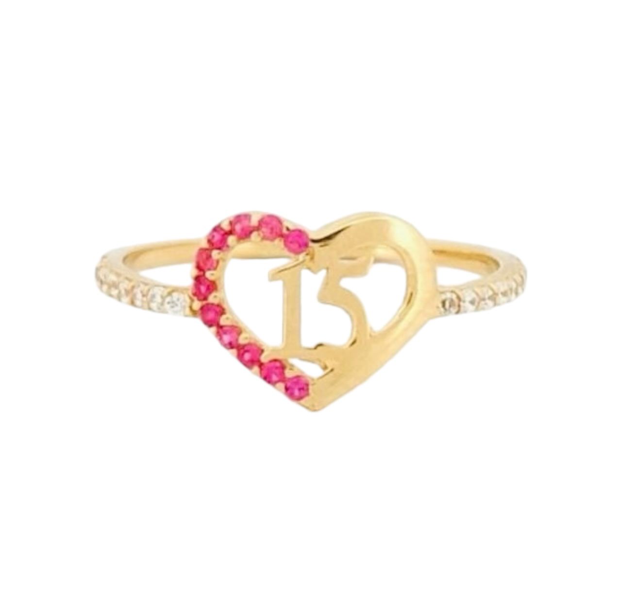 Anillo Corazón Rosa Xv Años Oro 14 K + Obsequio.