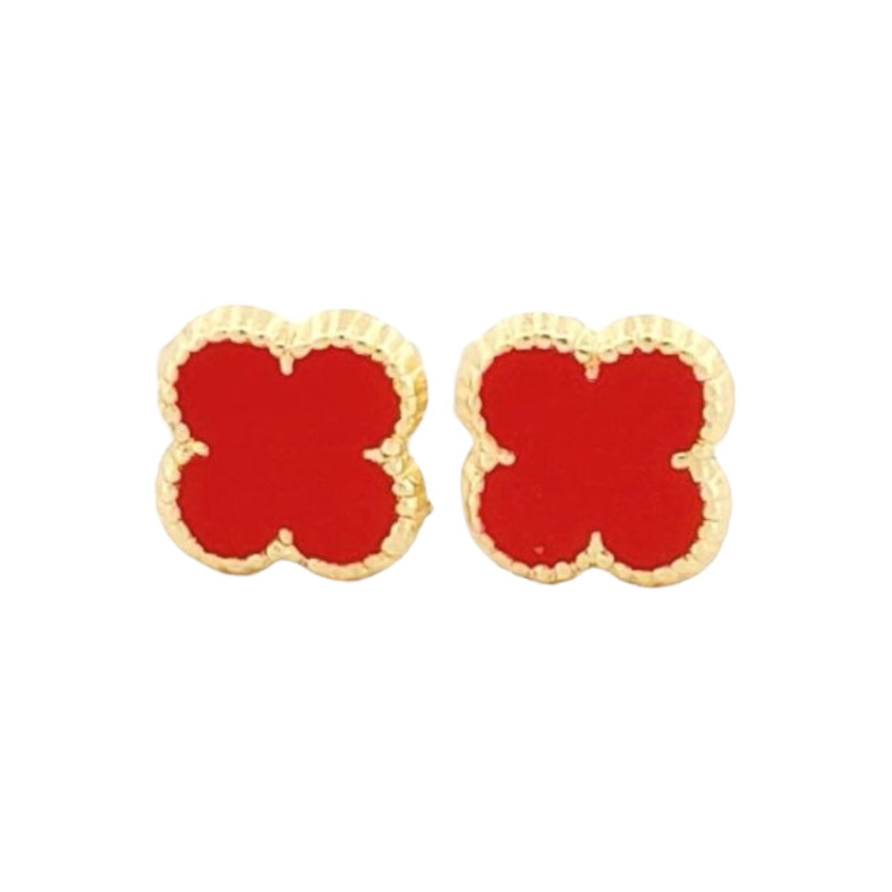 Broqueles Trébol Fondo Rojo Oro 10 K + Obsequio.