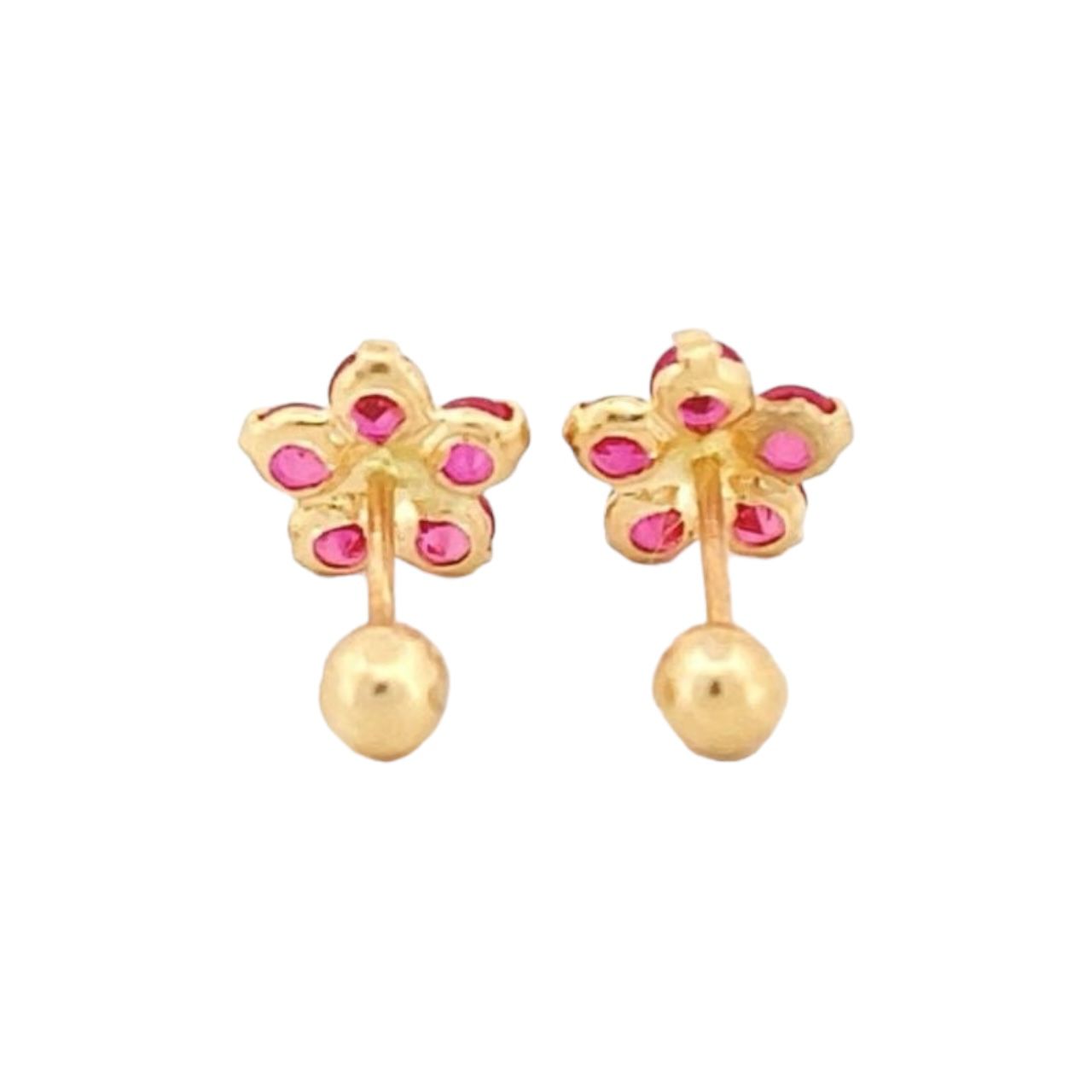 Broqueles Flor Rosa 5 Zirconias Oro 10 K + Obsequio.