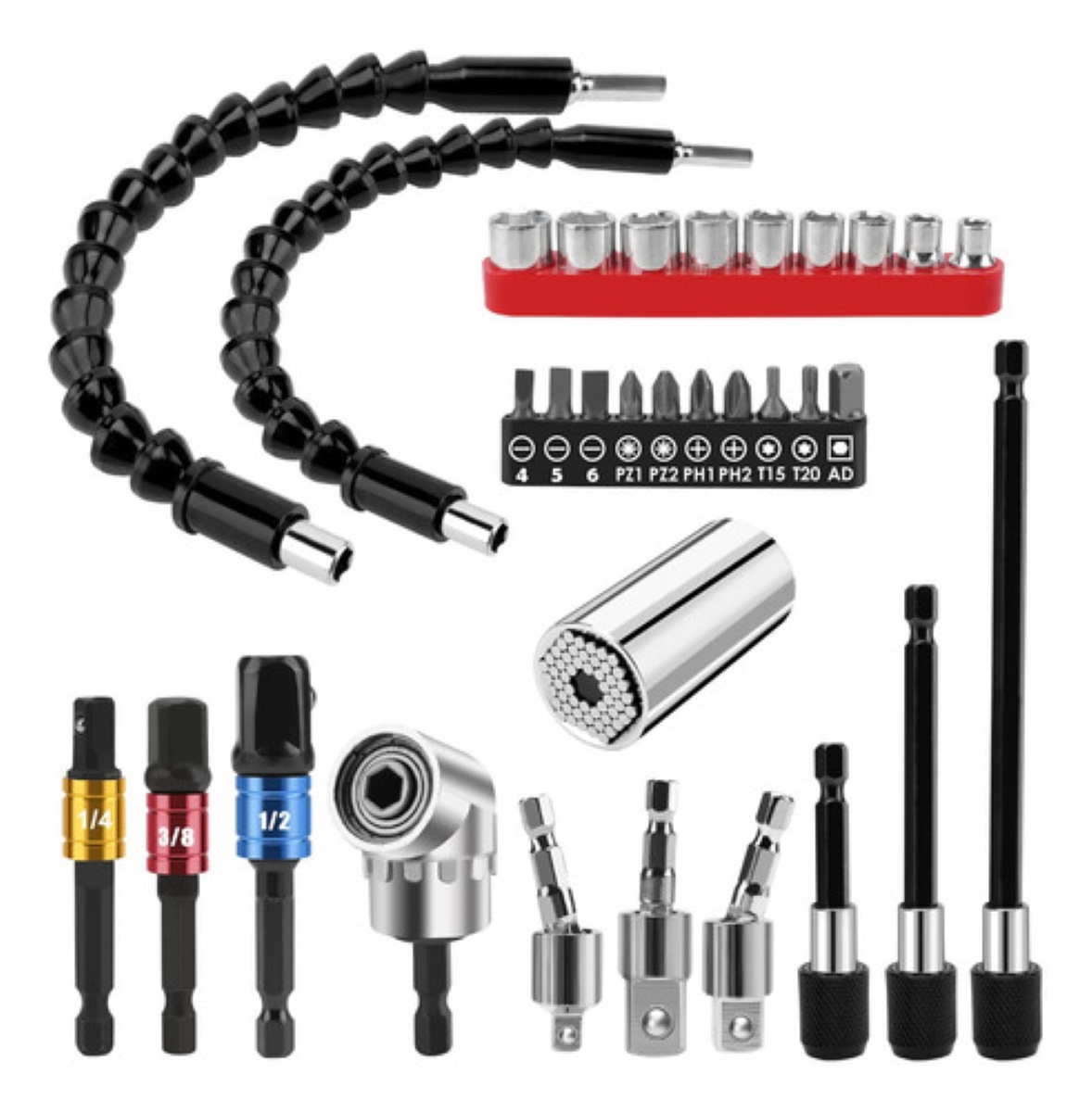 Kit Extensión Broca Flexible Adaptadores Zócalo Impacto Dado
