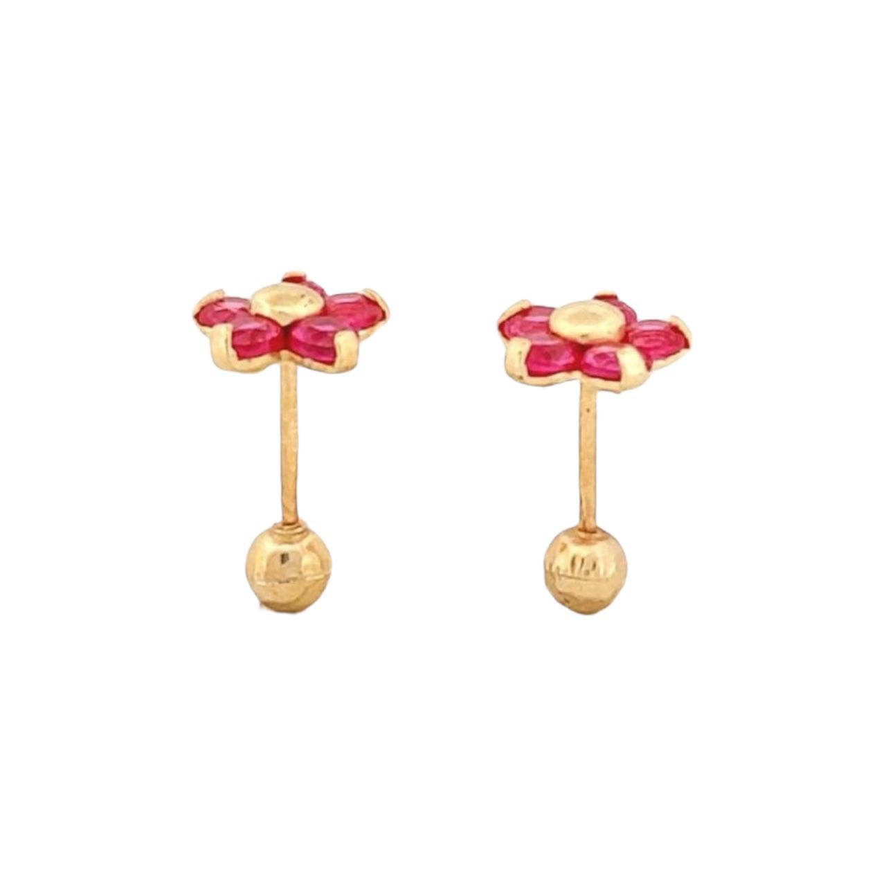 Broqueles Flor Rosa 5 Zirconias Oro 10 K + Obsequio.