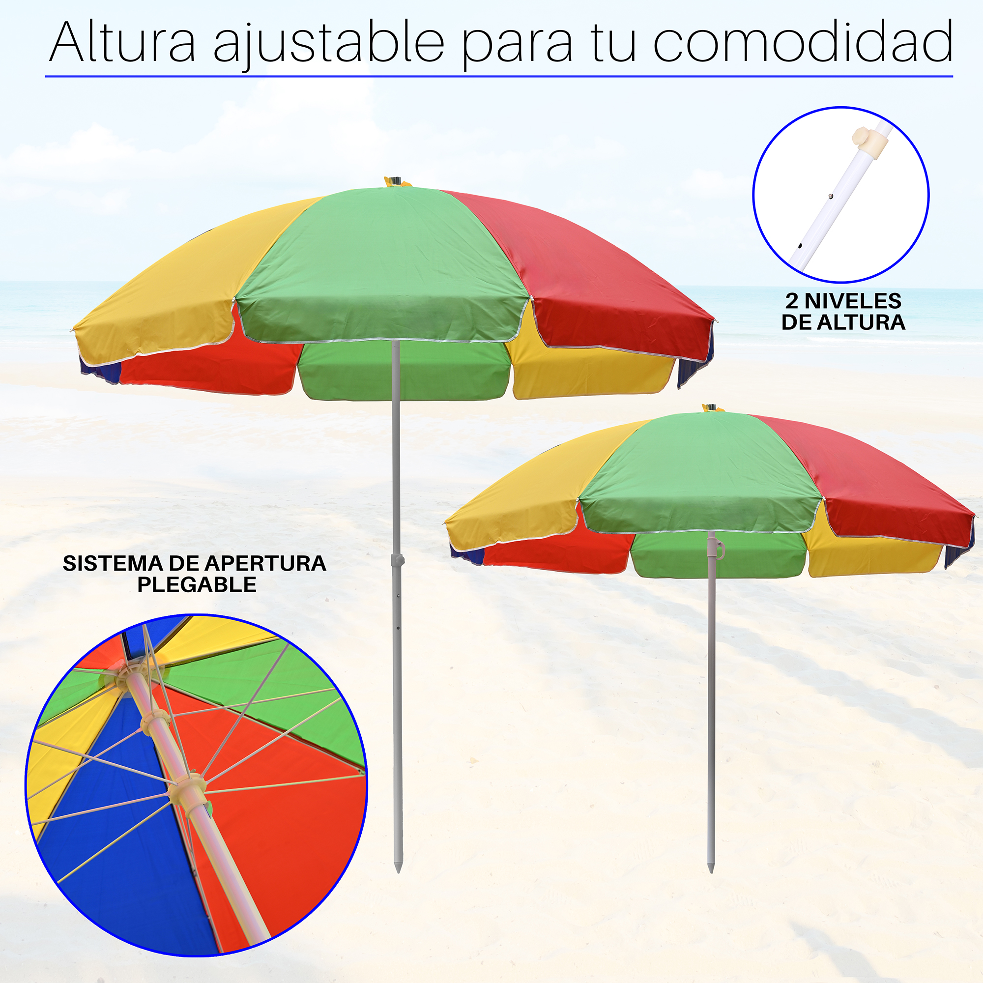 Sombrilla para Playa o Jardín con 2.4mts de Diámetro Funda Protección "UV".