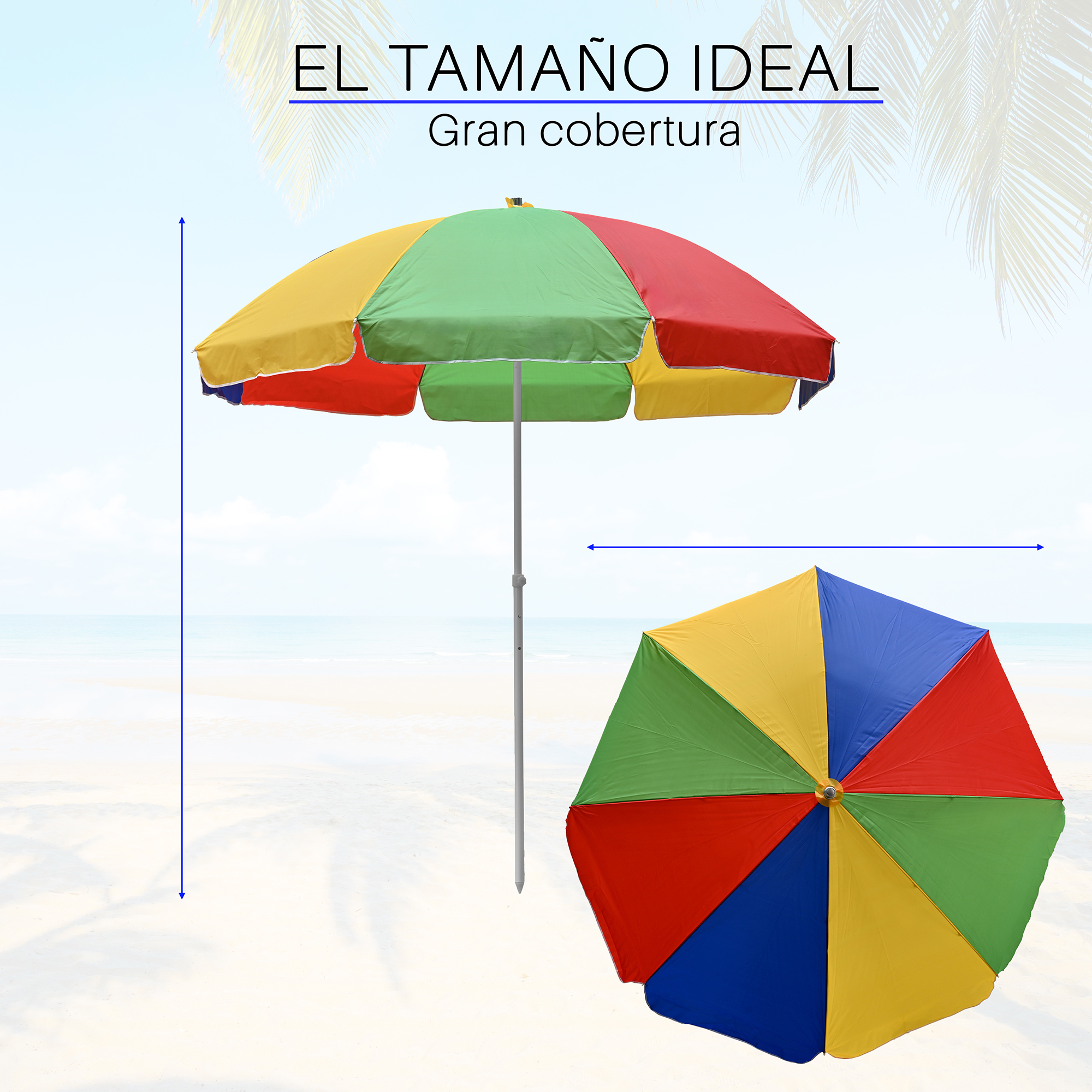 Sombrilla para Playa o Jardín con 2.4mts de Diámetro Funda Protección "UV".