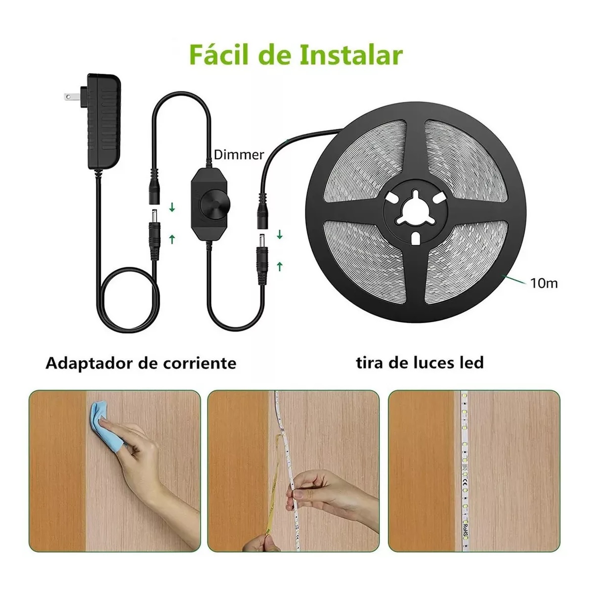 Tira De Luces 1200 Led Blancas Regulador 6000k 10m.