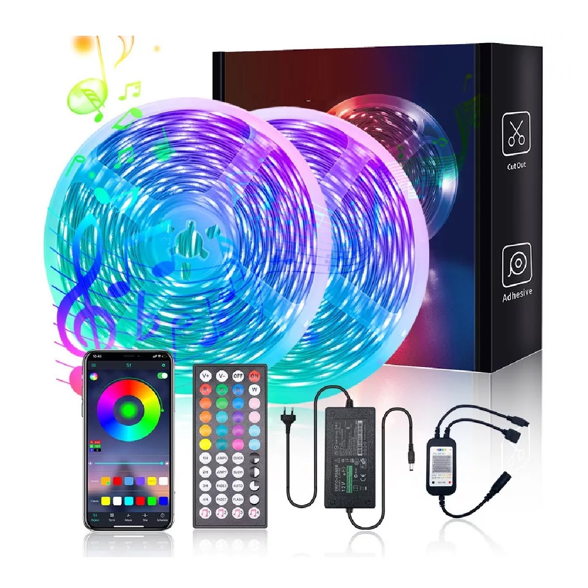 Tira De Luces Led 5050 Rgb App Bluetooth Control 20m (2x10m).