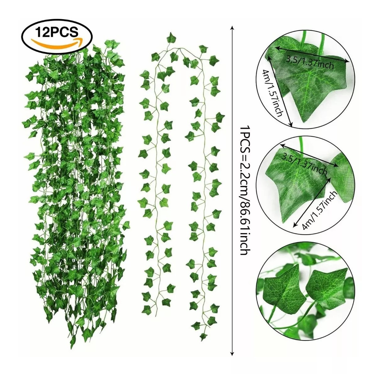 Plantas Artificiales Hiedra Decorativa De 2.1m, 12 Tiras.