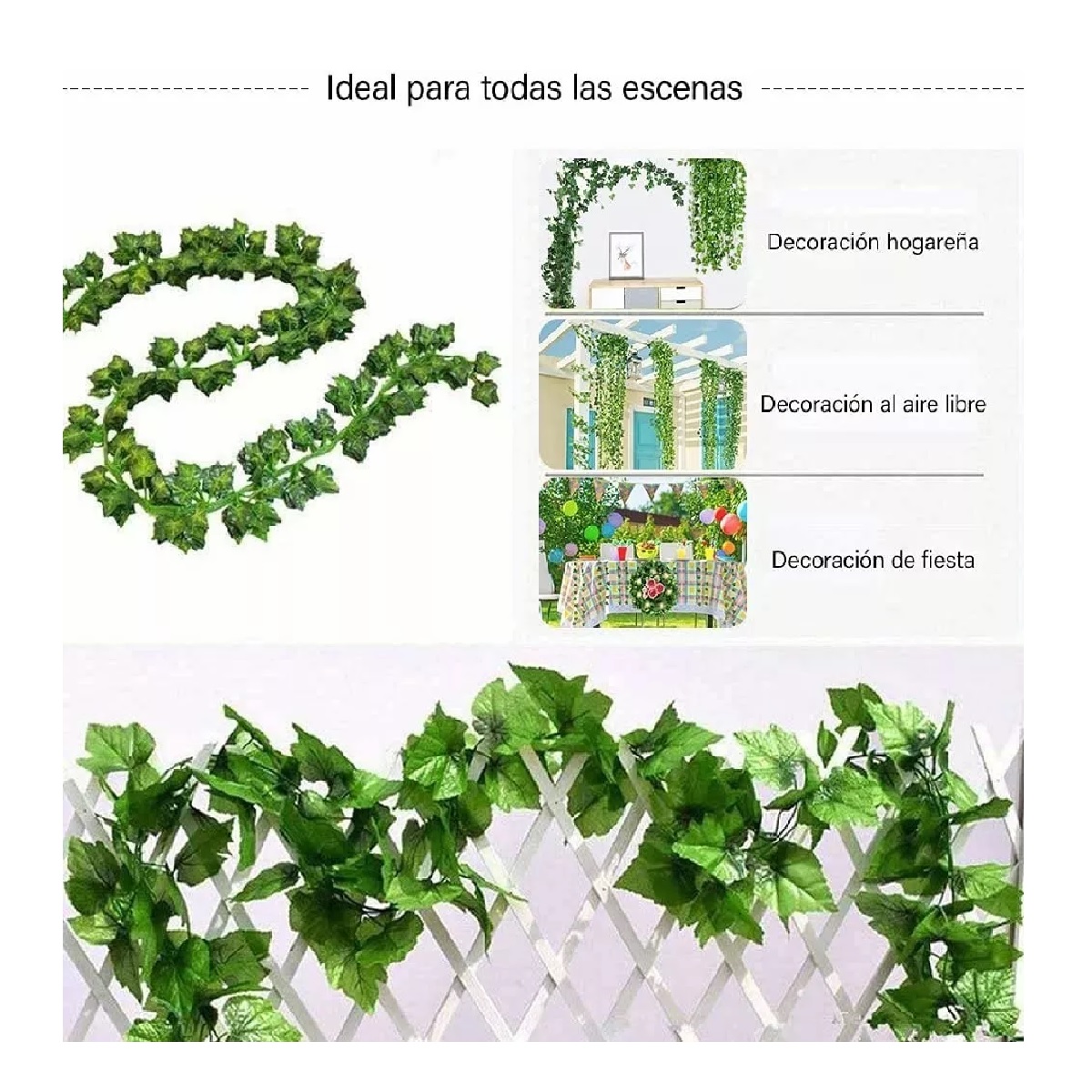 Plantas Artificiales Hiedra Decorativa De 2.1m, 12 Tiras.