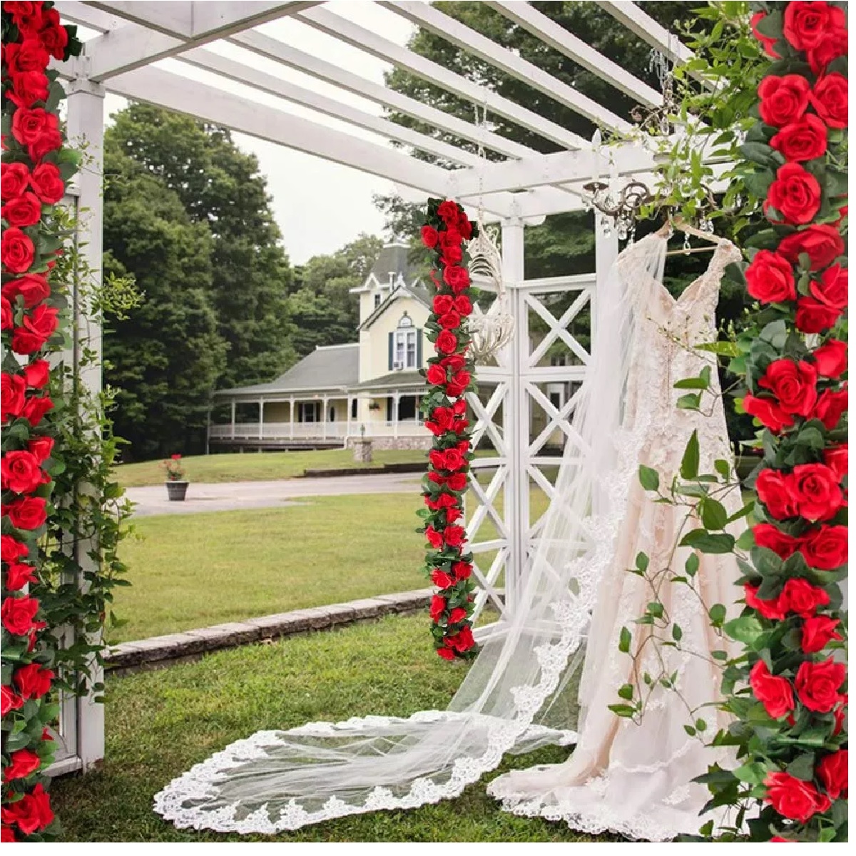 Rosas Vid Enredadera Flores Artificiale Decoración 2.4m 3pcs Roja.