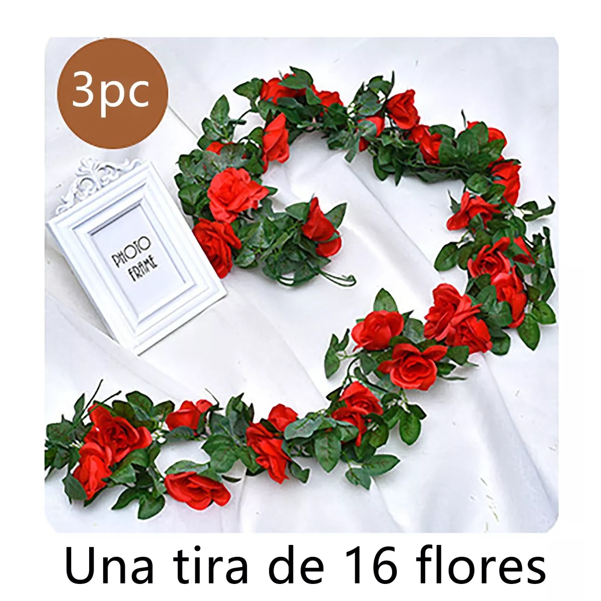 Rosas Vid Enredadera Flores Artificiale Decoración 2.4m 3pcs Roja.